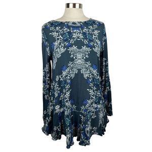 Free People Smooth Talker Tunic S Womens Green Emerald Blue Long Sleeves Cutout